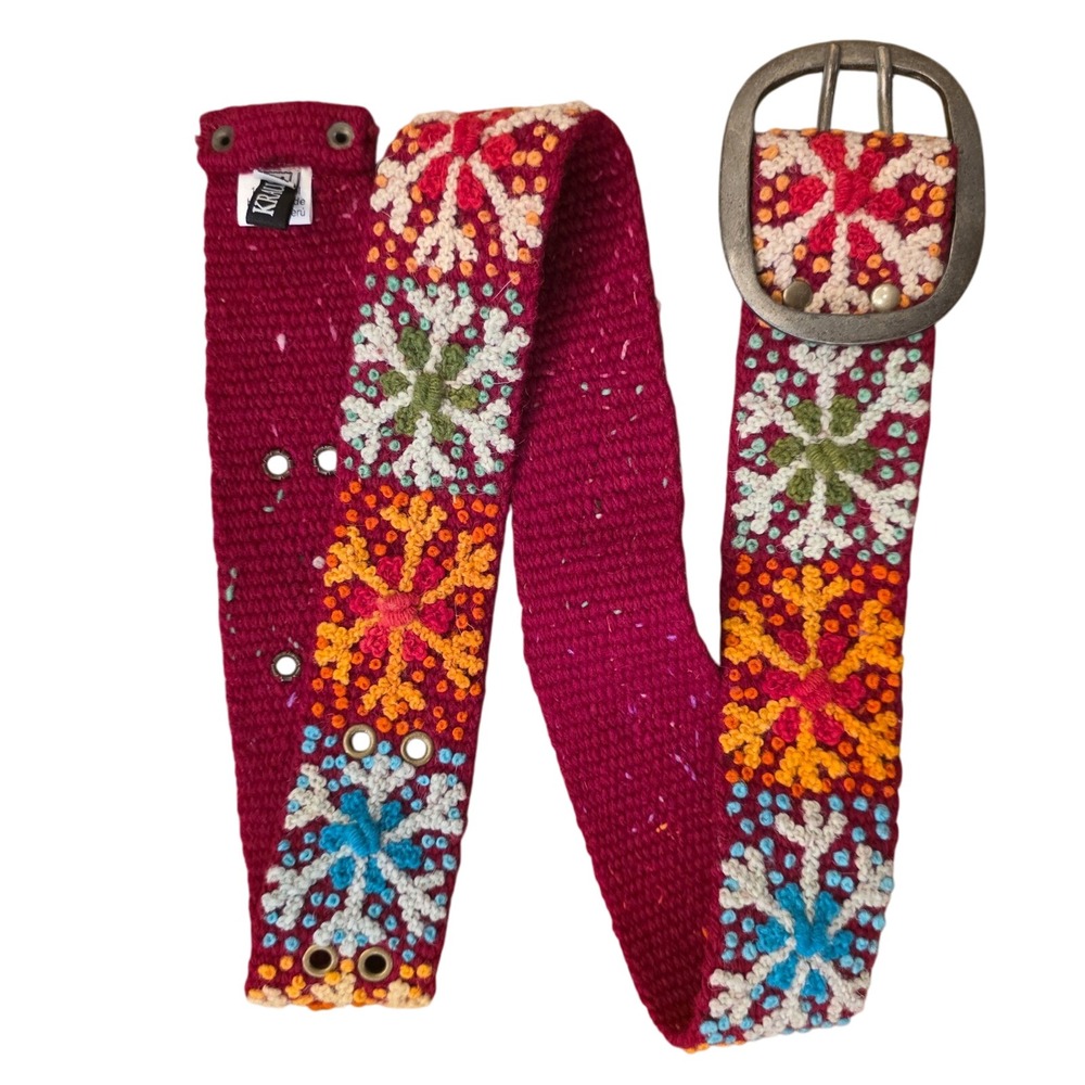 JENNY KRAUSS Handmade Wool Red‎ Embroidered Belt Women's M Boho Folkcore Peru